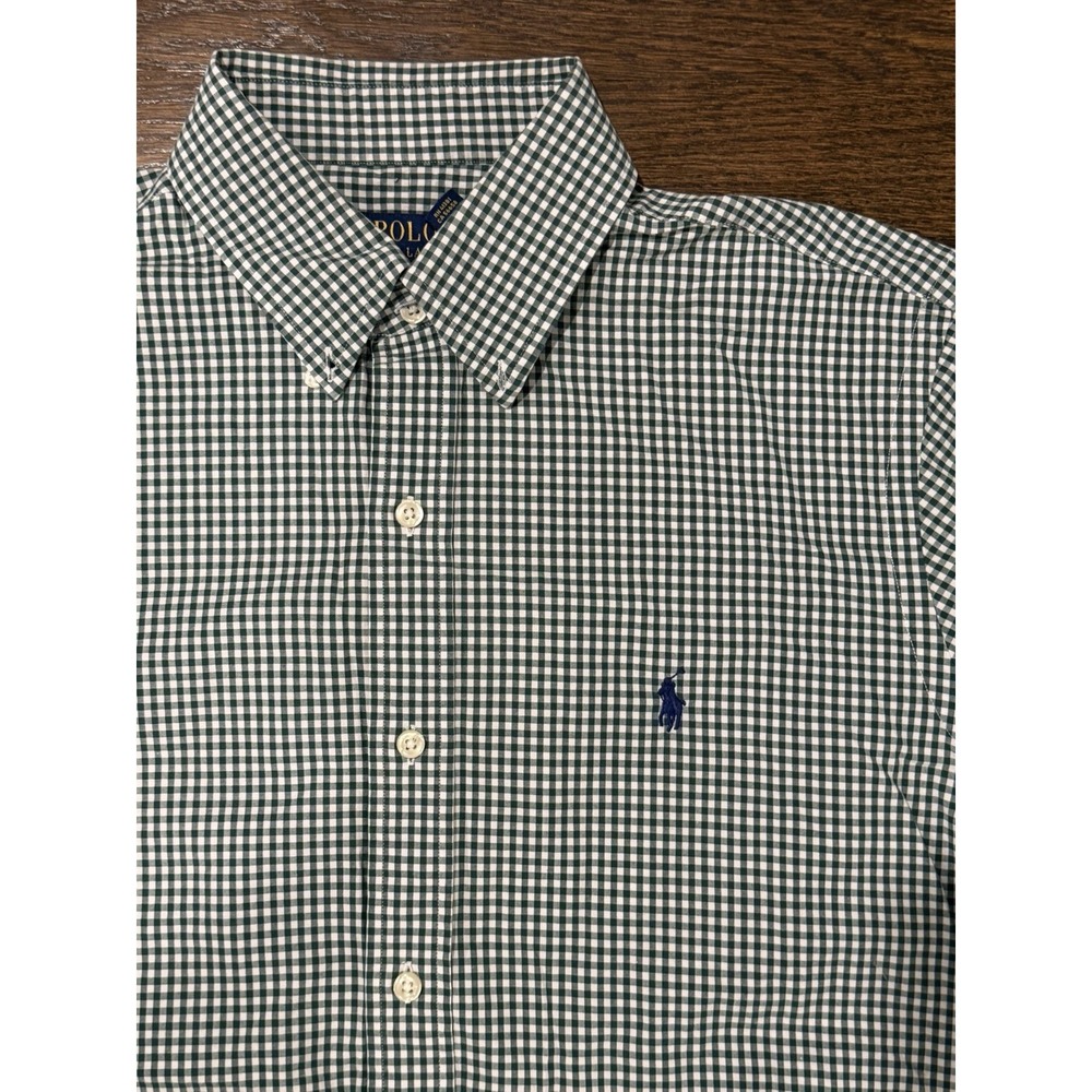 Ralph Lauren Polo Men's Medium Green White Plaid Long Sleeve Button Down Shirt